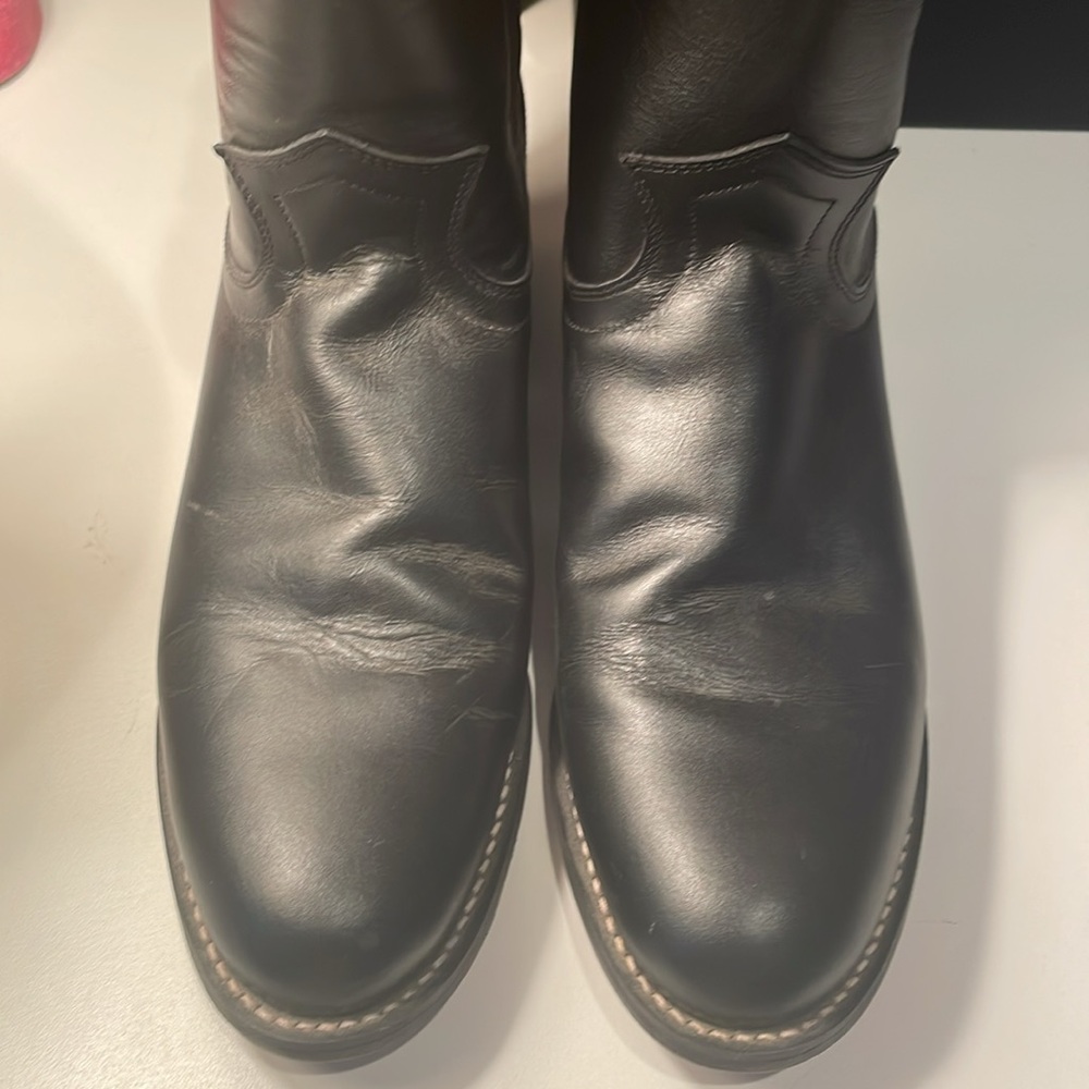 Justin Black Leather Roper Boots - Picture 2 of 5